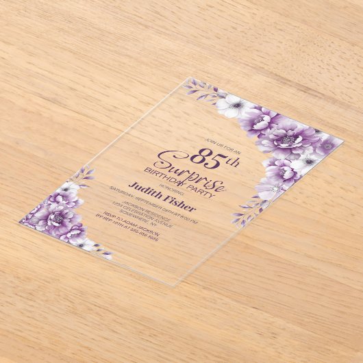 Invitations En Acrylique Soirée stylish Rose Floral Surprise 85e anniversai (Poser)