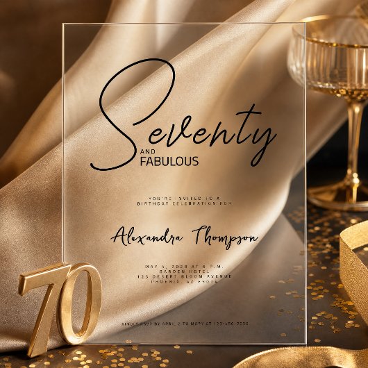 Invitations En Acrylique Soixante-dix ans et Fabuleux Script Fête d'anniver