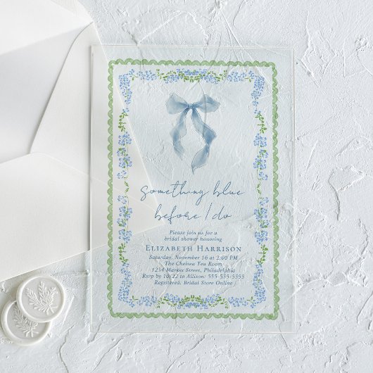 Invitations En Acrylique Something Blue Before I Do Bow Bridal Shower
