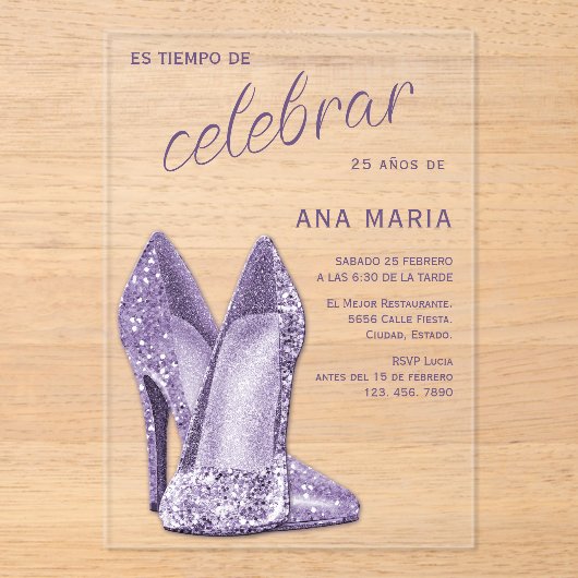 Invitations En Acrylique Sophisticated Amethyst Spanish Feminine Birthday  (Recto)