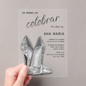 Invitations En Acrylique Sophisticated Silver Spanish Feminine Birthday  (In situ (ordinateur de poche))