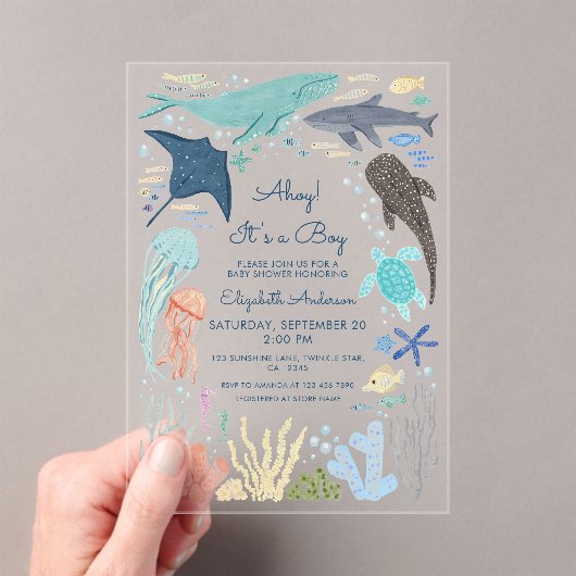 Invitations En Acrylique Sous La Mer Ahoy ! C'est un garçon (In situ (ordinateur de poche))