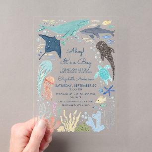 Invitations En Acrylique Sous l'océan Ahoy ! C'est un garçon