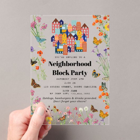 Invitations En Acrylique Spring Neighborhood BBQ Block Party (In situ (ordinateur de poche))