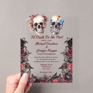 Invitations En Acrylique squelette élégant floral gothique mariage hallowee