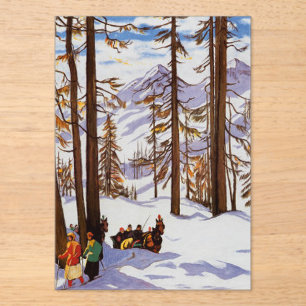Invitations En Acrylique St. Moritz Skieurs Vintage Élégance Alpine Art