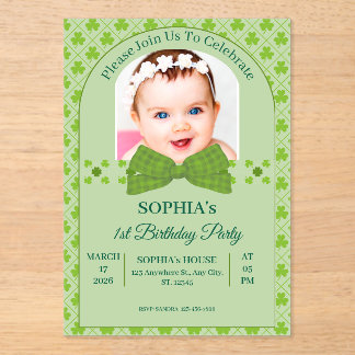 Invitations En Acrylique St. Patrick’s Day 1st Birthday