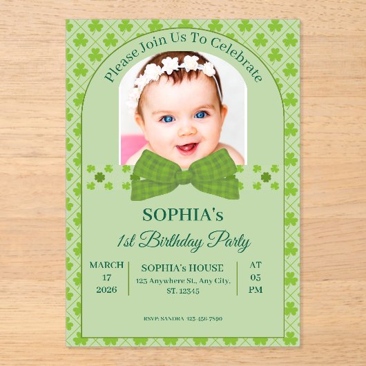 Invitations En Acrylique St. Patrick’s Day 1st Birthday (Recto)