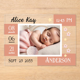 Invitations En Acrylique Statistiques sur la naissance des bébés Une photo