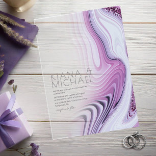 Invitations En Acrylique Strates de paillettes abstraites Mariage Lilas ID9