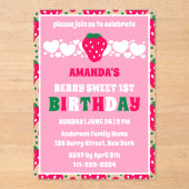 Invitations En Acrylique Strawberry First Birthday Celebration (Recto)