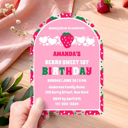 Invitations En Acrylique Strawberry First Birthday Celebration Arch