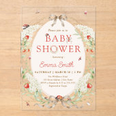 Invitations En Acrylique Strawberry Whimsical Ladybug Baby Shower (Recto)