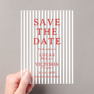 Invitations En Acrylique Stripe Rouge et Blanc Transparent Enregistrer La