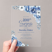 Invitations En Acrylique Style Blue Floral Surprise 100e fête d'anniversair (In situ (ordinateur de poche))