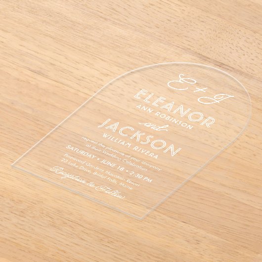 Invitations En Acrylique Style Déco Typographie & Monogramme Arche Mariage (Poser)