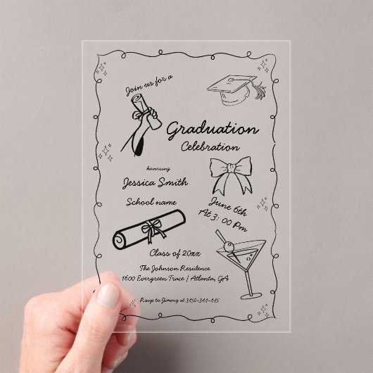 Invitations En Acrylique Style Doodle Graduation dessinée à la main (In situ (ordinateur de poche))