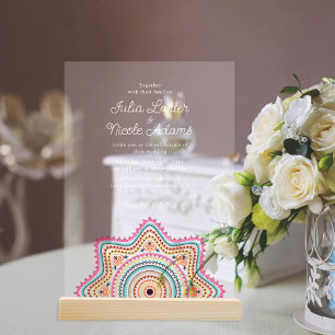 Invitations En Acrylique Style Mandala de Mariage Classique Orné Art Déco