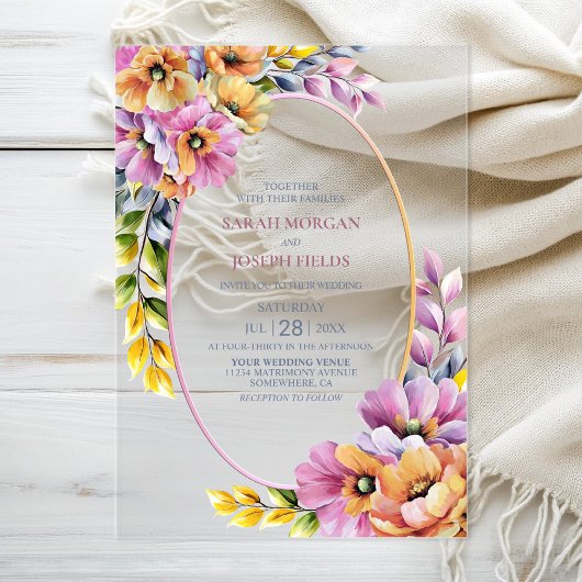 Invitations En Acrylique Stylish Pink and Orange Floral Wedding