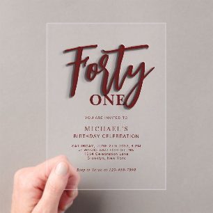 Invitations En Acrylique Stylish Red Script Quarante 40e Anniversaire Adult