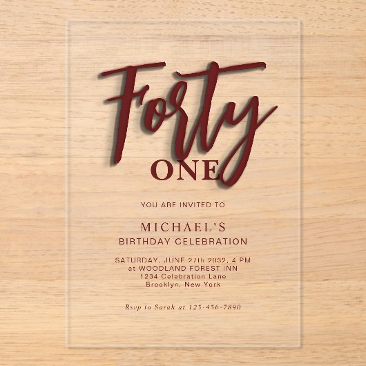 Invitations En Acrylique Stylish Red Script Quarante 40e Anniversaire Adult (Recto)