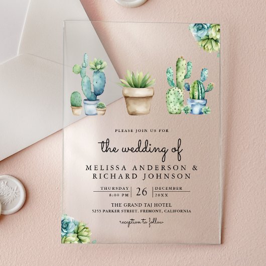 Invitations En Acrylique Succulent Greenery Cactus Pots Wedding