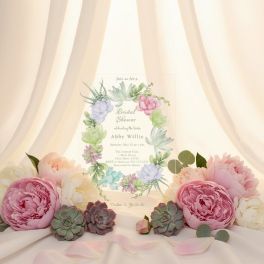 Invitations En Acrylique Succulent Greenery Wreath Bridal Shower 