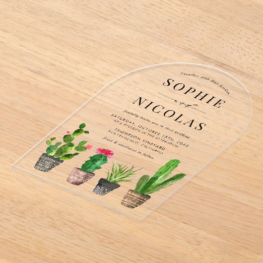 Invitations En Acrylique Succulents à pots de saumons et Mariage de cactus (Poser)