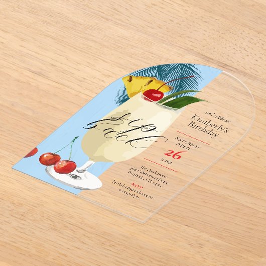 Invitations En Acrylique Summer Blue Tropical Cocktail Anniversaire (Poser)