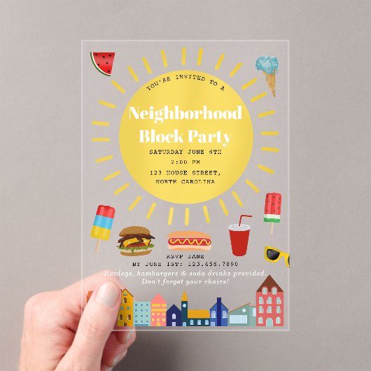 Invitations En Acrylique Summer Neighborhood Block Party (In situ (ordinateur de poche))