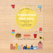 Invitations En Acrylique Summer Neighborhood Block Party (Recto)