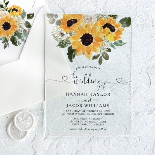 Invitations En Acrylique Sunflower Eucalyptus Mariage de verdure