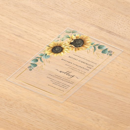Invitations En Acrylique Sunflower Eucalyptus Mariage élégant (Poser)