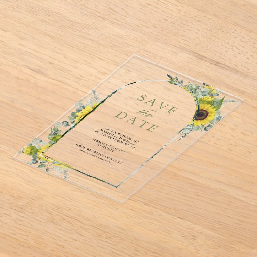 Invitations En Acrylique Sunflower Eucalyptus Mariage Enregistrer la date (Poser)