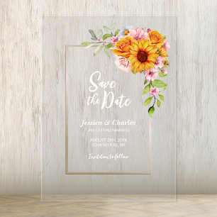Invitations En Acrylique Sunflower Rose Rose Floral Wedding Enregistrer la