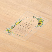 Invitations En Acrylique Sunflowers & Eucalyptus Cross Mariage (Poser)