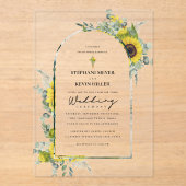 Invitations En Acrylique Sunflowers & Eucalyptus Cross Mariage (Recto)