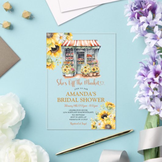 Invitations En Acrylique Sunflowers She's Off The Market Bridal Shower (Insitu (Mariage))