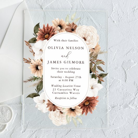 Invitations En Acrylique Superbe Boho Cadre Floral Mariage moderne