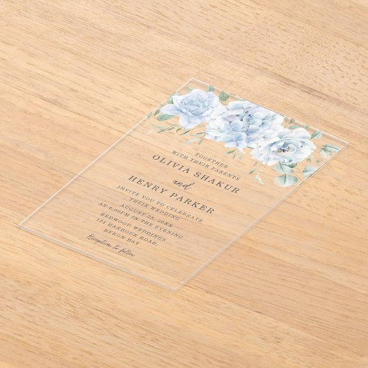 Invitations En Acrylique Superbe Mariage Floral Bleu (Poser)