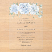 Invitations En Acrylique Superbe Mariage Floral Bleu (Recto)