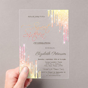Invitations En Acrylique  Superbe Ombre Paillettes Dégoulinantes Rose Gold 