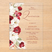 Invitations En Acrylique Superbe Quinceanera Florale Rouge & Blanc (Recto)