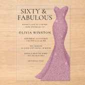 Invitations En Acrylique Superbe robe 60 et fabuleux 60e anniversaire (Recto)