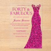 Invitations En Acrylique Superbe robe rose 40e fête d'anniversaire (Recto)