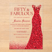 Invitations En Acrylique Superbe robe rouge 50e fête d'anniversaire (Recto)