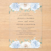 Invitations En Acrylique Superbe tendance Mariage Floral Bleu (Recto)