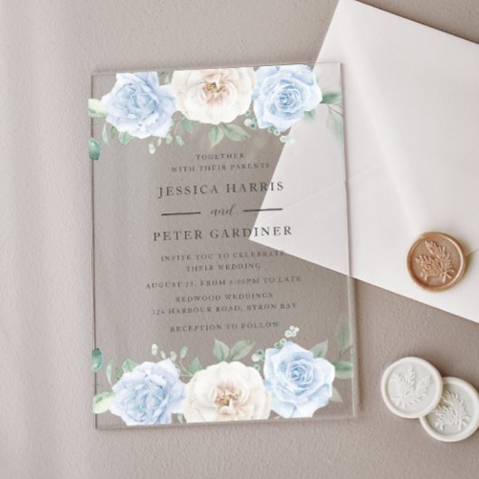Invitations En Acrylique Superbe tendance Mariage Floral Bleu