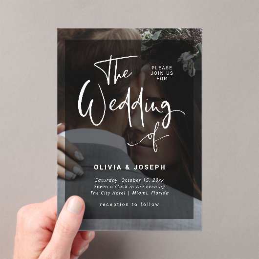 Invitations En Acrylique Superposition moderne en noir et blanc | Mariage p (In situ (ordinateur de poche))