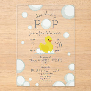 Invitations En Acrylique Sur Le Point De Pop Canard Bubble Baby shower Neut
